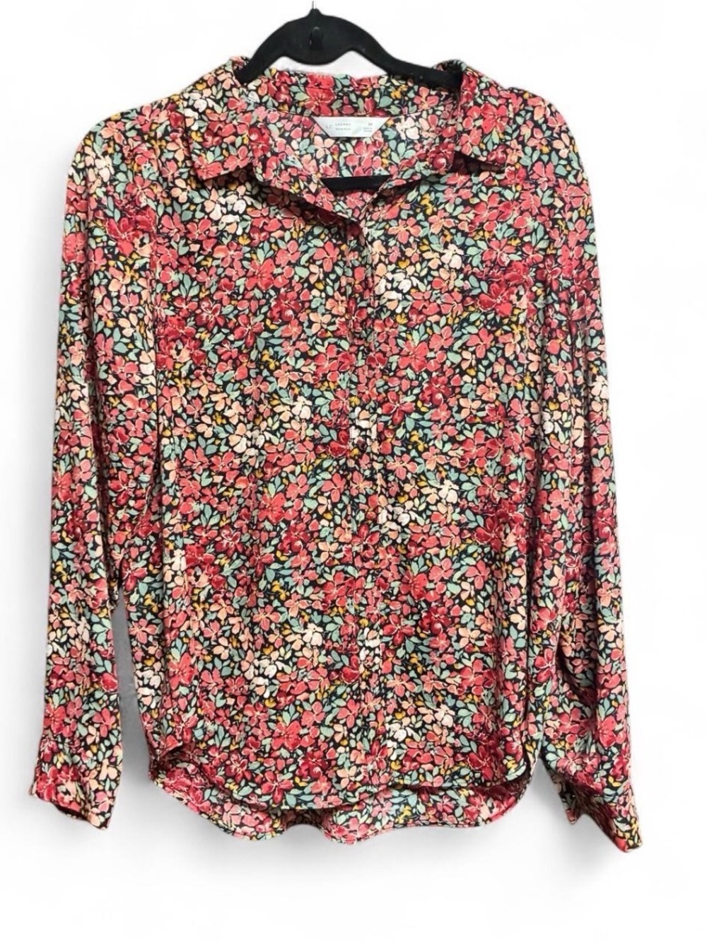 LC Lauren Conrad Coral Floral Button-Down Blouse